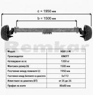 Ос за ремарке KNOTT VGB13-M b=1500 5х112 1350кг